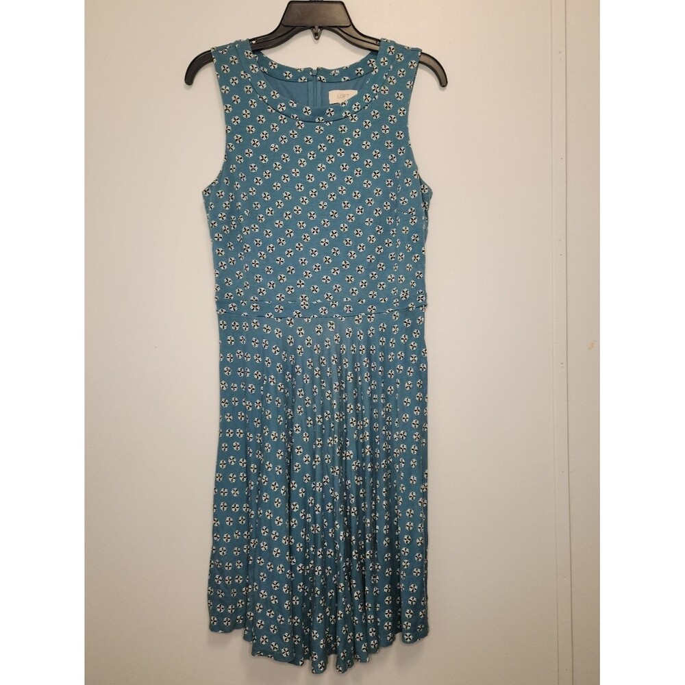 LOFT Teal Floral-Print Sleeveless Fit & Flare Dress Size Medium